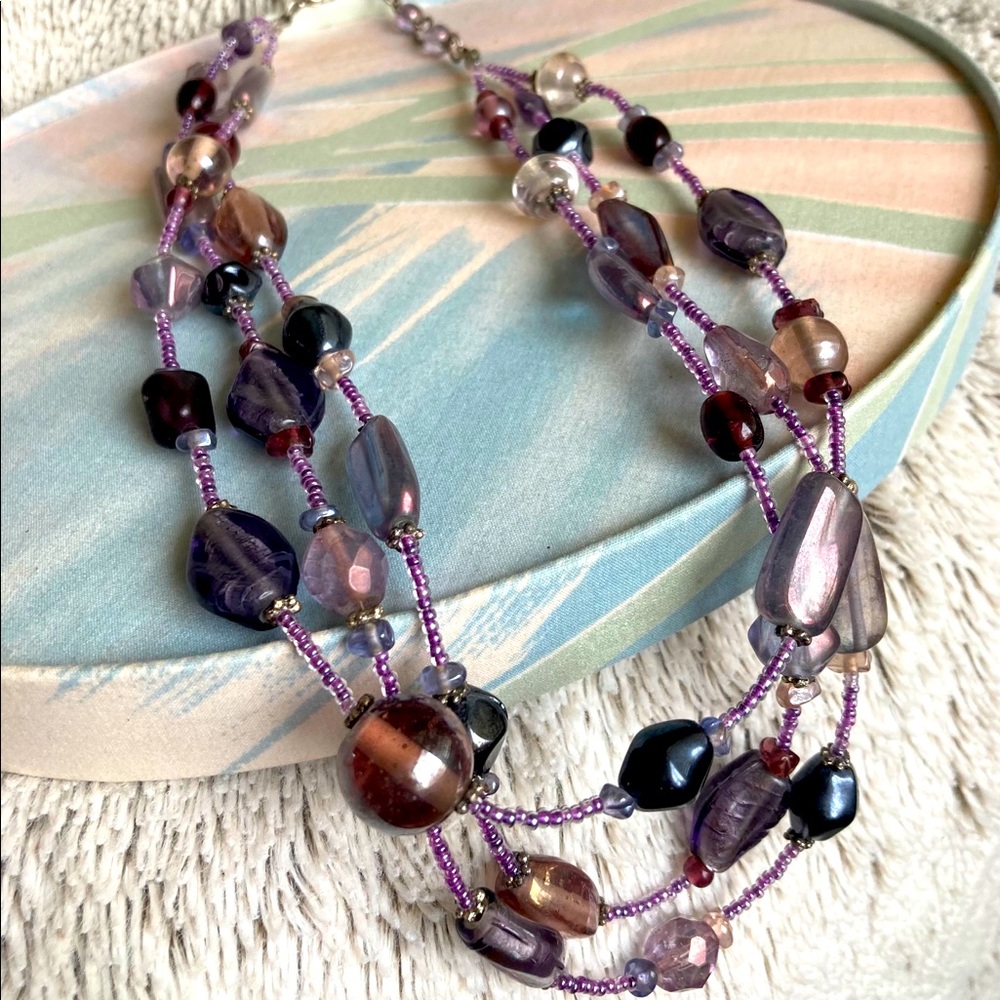 Statement Necklace Purple Beaded